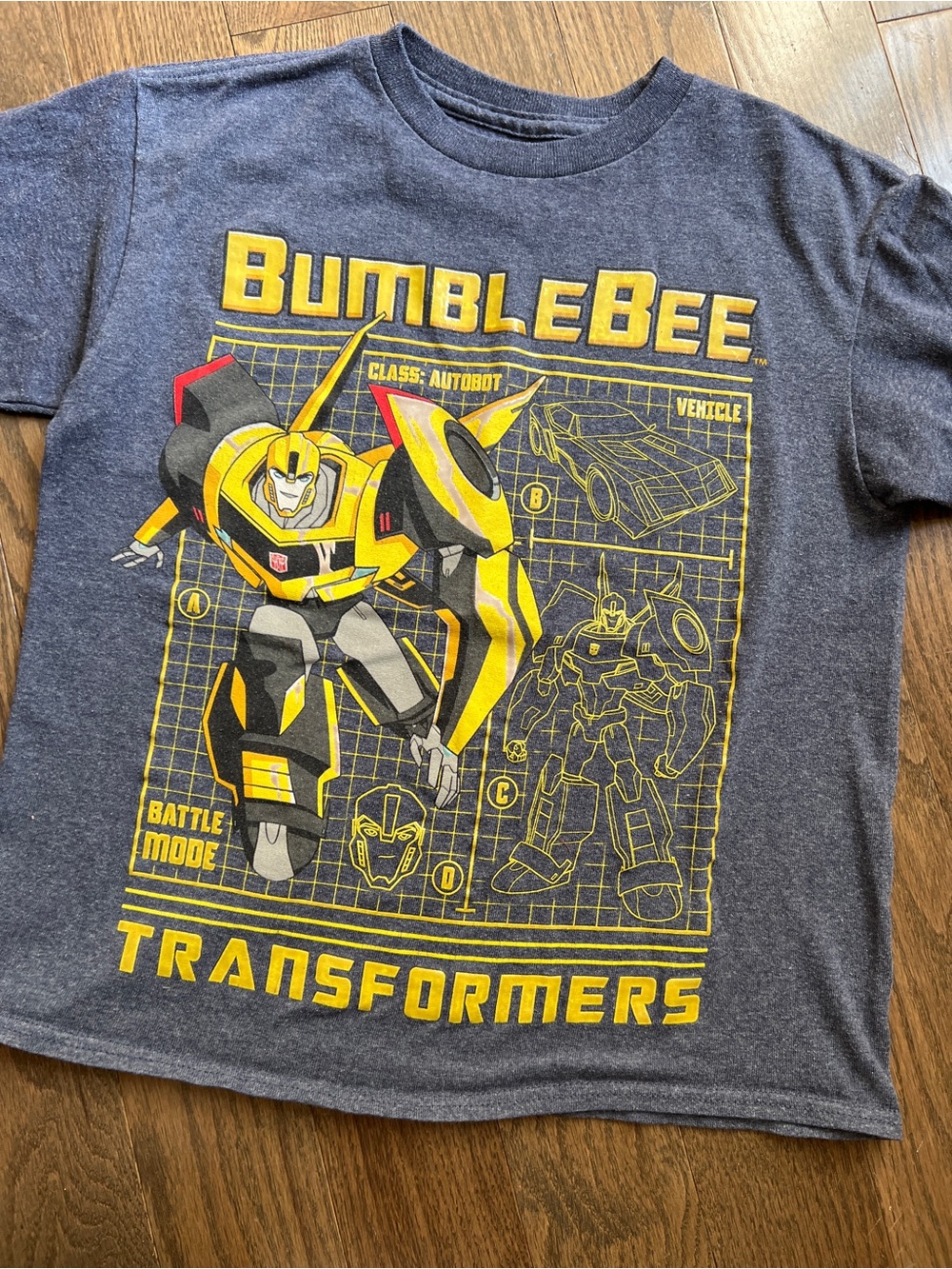 Bumblebee Transformers Graphic Tee - Yellow on Heather Gray kids small